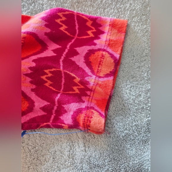 Jones New York Signature Ikat Print Tunic Top Medium Pink Orange Lace Neck - Picture 4 of 10